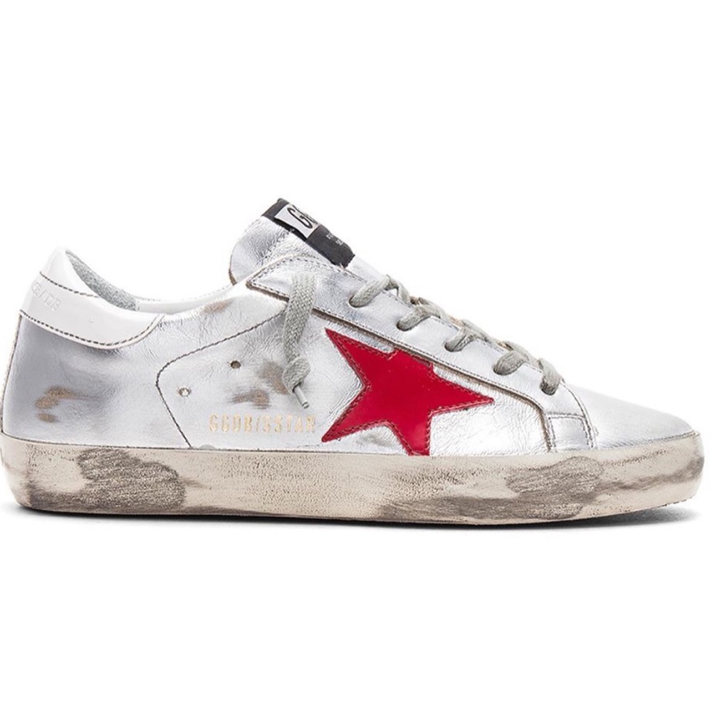 Golden goose Silver sneakers red and blue star